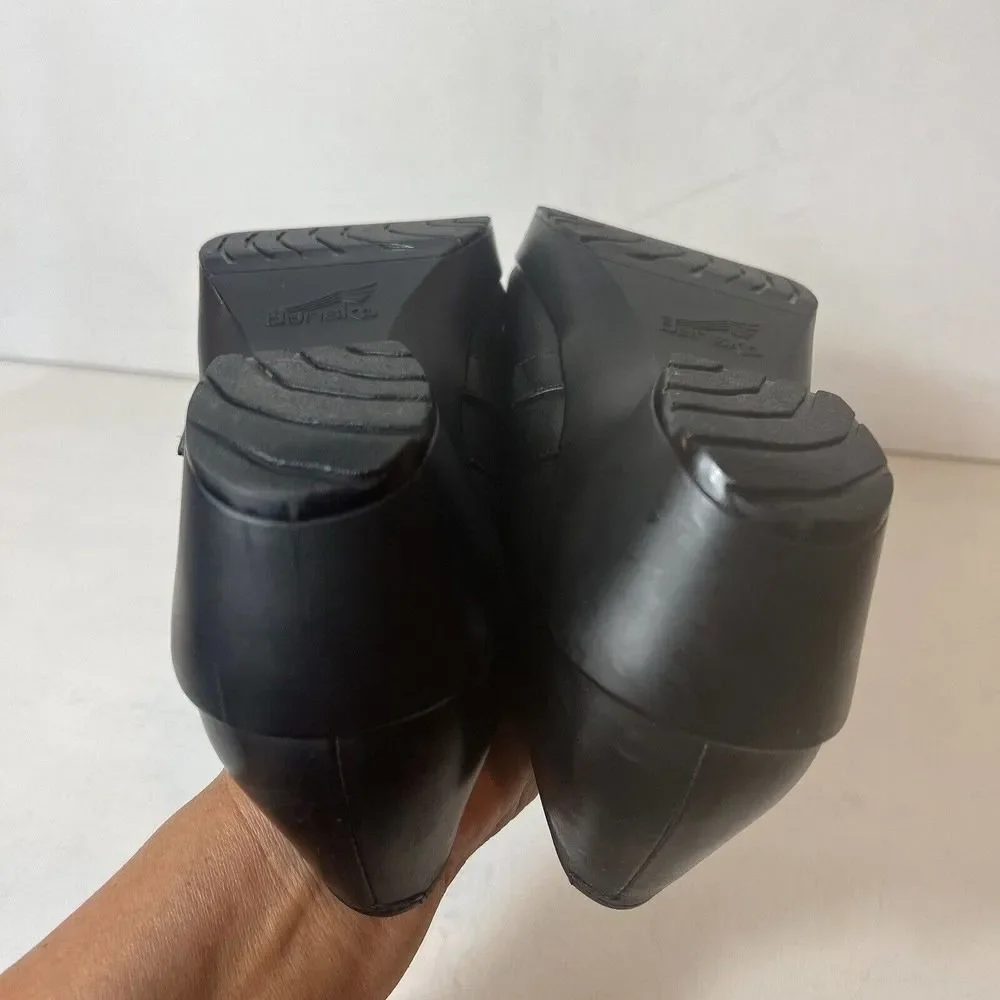 Dansko Black Leather Block Mid Heel Women's Shoes EU 39 US 8.5-9 Slip On Clogs - Picture 10 of 13